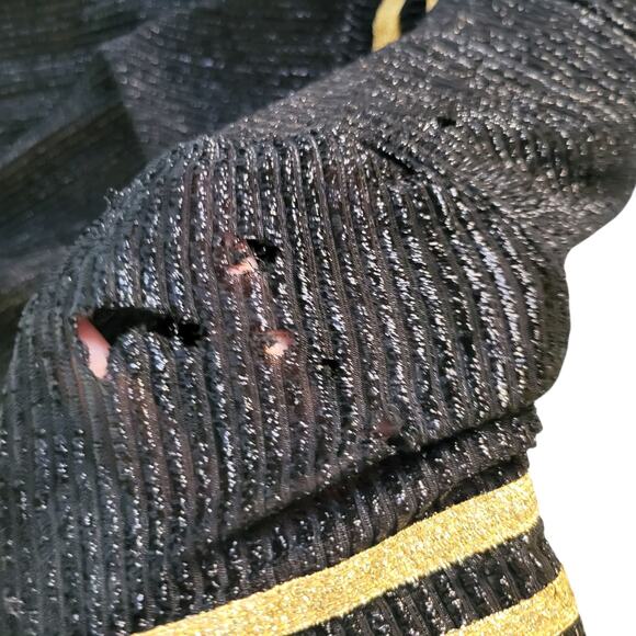 Flawed 1960s 70s Vintage Young Edwardian Micro Mini Black Lurex Dress Size XXS - Picture 3 of 8